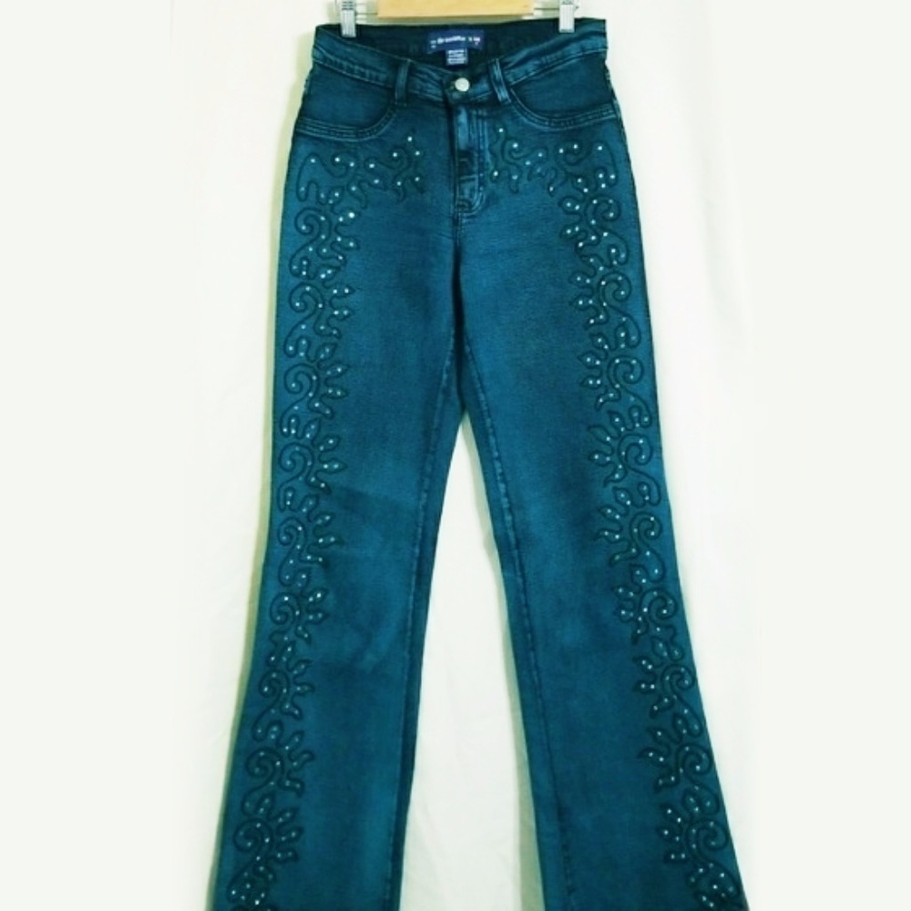 Brazilroxx Teal Flare Jeans Rhinestone Embroidery Retro 90s Y2K Western Size 6